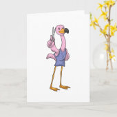 Flamingo als Friseur mit Schere Karte (Gelbe Blume)