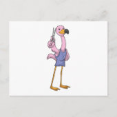 Flamingo als Friseur mit Schere Postkarte (Vorderseite)