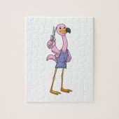 Flamingo als Friseur mit Schere Puzzle (Vertikal)