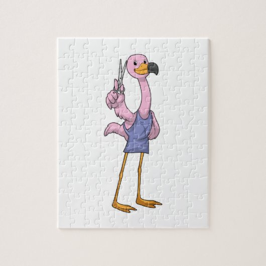 Flamingo als Friseur mit Schere Puzzle (Vertikal)