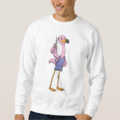 Flamingo als Friseur mit Schere Sweatshirt (Vorderseite)