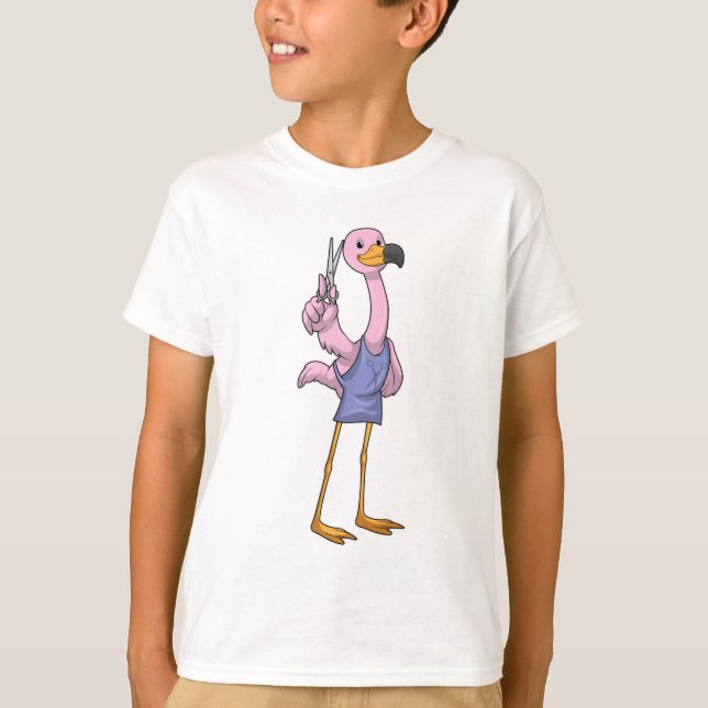 Flamingo als Friseur mit Schere T-Shirt (Vorderseite)