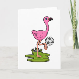 Flamingo als Fußballspieler mit Fußball Karte