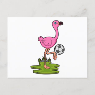 Flamingo als Fußballspieler mit Fußball Postkarte