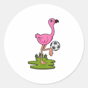 Flamingo als Fußballspieler mit Fußball Runder Aufkleber