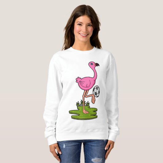 Flamingo als Fußballspieler mit Fußball Sweatshirt (Vorne ganz)