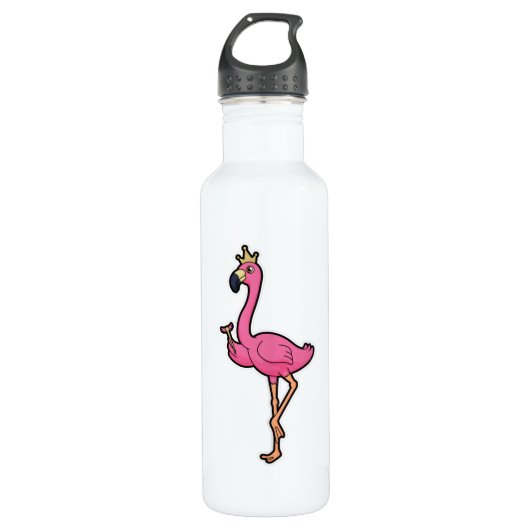 Flamingo als König mit Kronen und Personal Edelstahlflasche (Vorderseite)