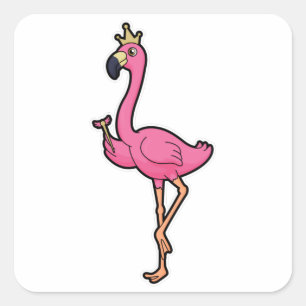 Flamingo als König mit Kronen und Personal Quadratischer Aufkleber
