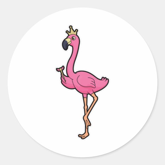 Flamingo als König mit Kronen und Personal Runder Aufkleber (Vorderseite)