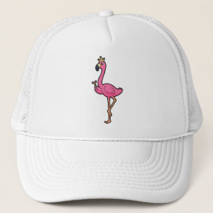Flamingo als König mit Kronen und Personal Truckerkappe