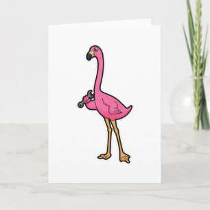 Flamingo als Mechaniker mit Schraubenschlüssel Karte