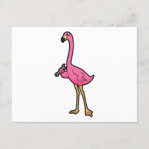 Flamingo als Mechaniker mit Schraubenschlüssel Postkarte