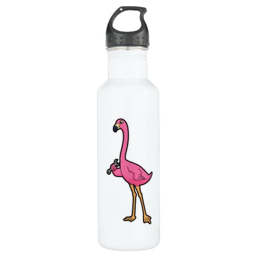 Flamingo als Mechaniker mit Wrench Edelstahlflasche (Vorderseite)