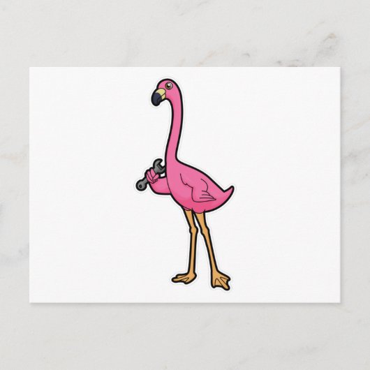 Flamingo als Mechaniker mit Wrench Postkarte (Vorderseite)