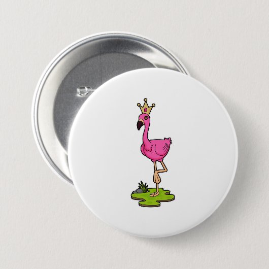 Flamingo als Prinzessin mit Krone Button (Vorne & Hinten)