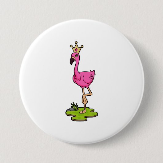 Flamingo als Prinzessin mit Krone Button (Vorderseite)