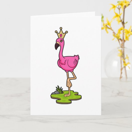 Flamingo als Prinzessin mit Krone Karte (Gelbe Blume)
