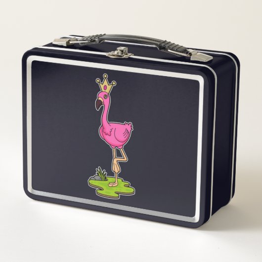Flamingo als Prinzessin mit Krone Metall Brotdose (Vorderseite)