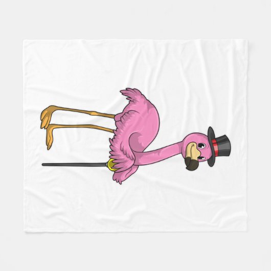 Flamingo als Rentner mit Gehstock Fleecedecke (Vorderseite (Horizontal))