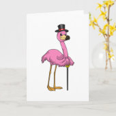 Flamingo als Rentner mit Gehstock Karte (Gelbe Blume)