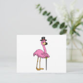 Flamingo als Rentner mit Gehstock Postkarte (Stehend Vorderseite)