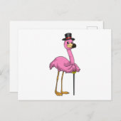 Flamingo als Rentner mit Gehstock Postkarte (Vorne/Hinten)