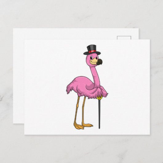 Flamingo als Rentner mit Gehstock Postkarte (Vorne/Hinten)