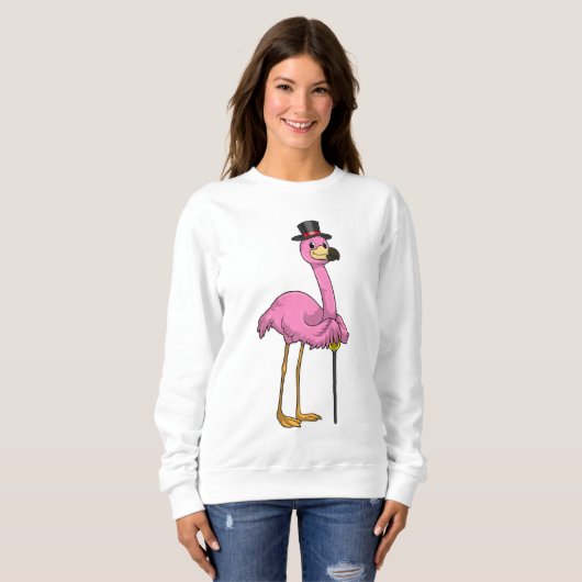 Flamingo als Rentner mit Gehstock Sweatshirt (Vorne ganz)