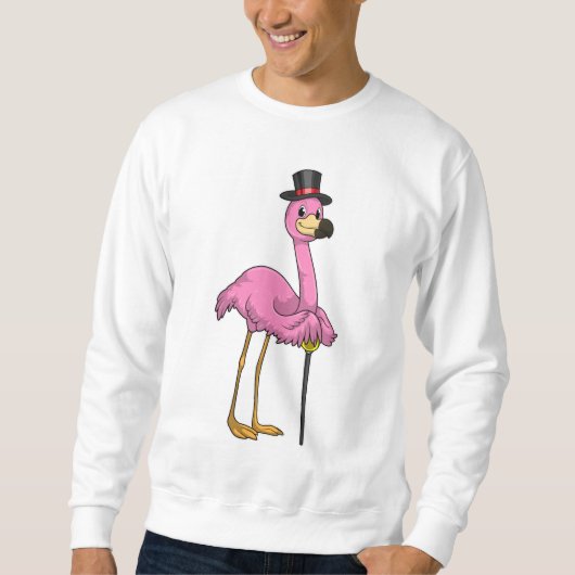 Flamingo als Rentner mit Gehstock Sweatshirt (Vorderseite)