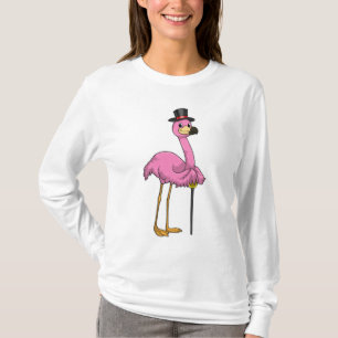 Flamingo als Rentner mit Gehstock T-Shirt