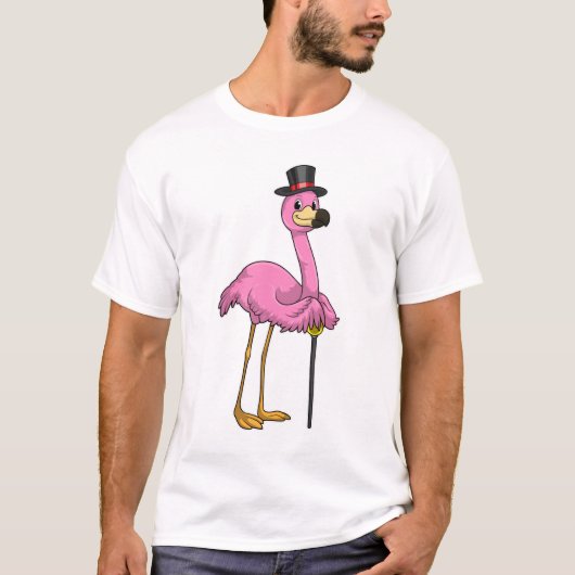 Flamingo als Rentner mit Gehstock T-Shirt (Vorderseite)