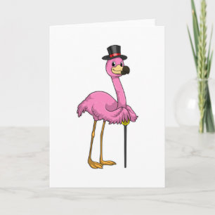 Flamingo als Rentner mit Spazierstock Karte