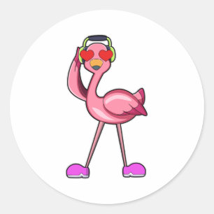 Flamingo als Rentner mit Walking stick & Hat Runder Aufkleber