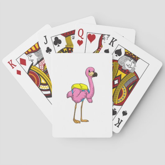 Flamingo als Schüler mit Schulranzen Spielkarten (Rückseite)