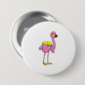 Flamingo als Schüler mit Schultasche Button (Vorne & Hinten)