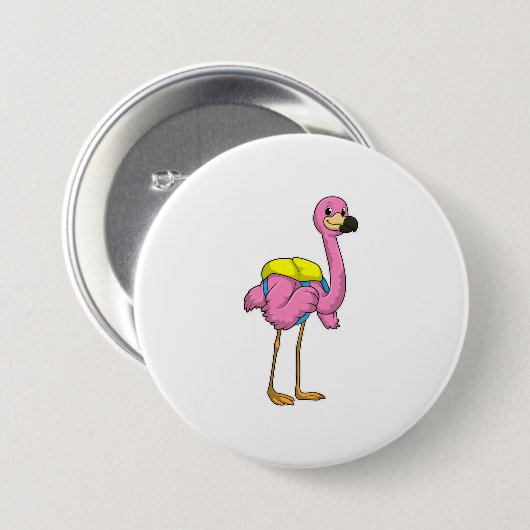 Flamingo als Schüler mit Schultasche Button (Vorne & Hinten)