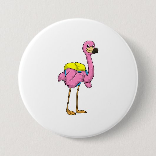 Flamingo als Schüler mit Schultasche Button (Vorderseite)