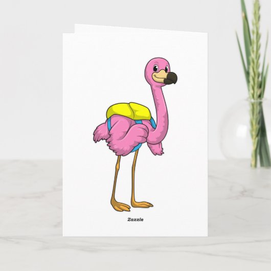 Flamingo als Schüler mit Schultasche Karte (Rückseite)