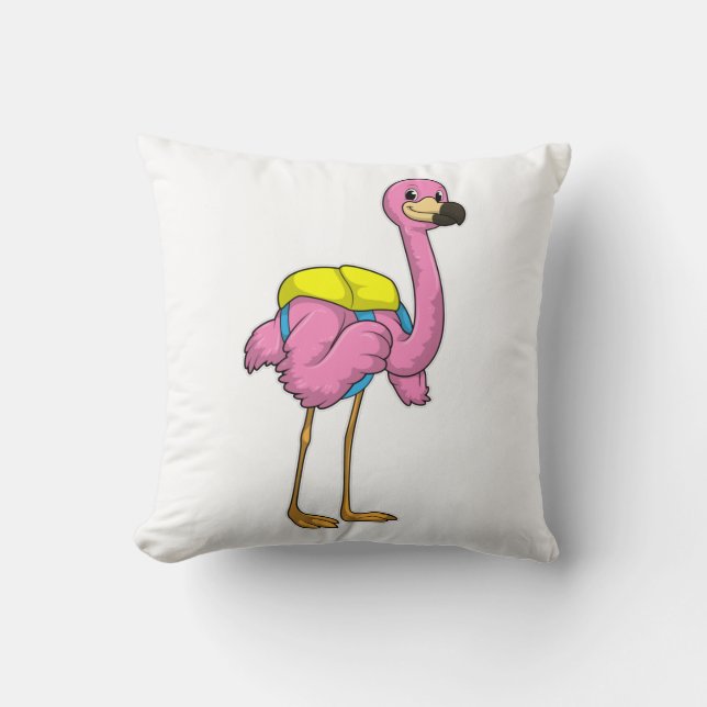 Flamingo als Schüler mit Schultasche Kissen (Vorderseite)