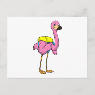 Flamingo als Schüler mit Schultasche Postkarte