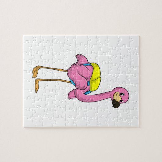 Flamingo als Schüler mit Schultasche Puzzle (Horizontal)