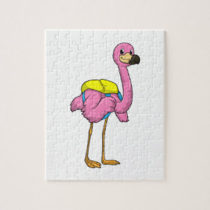 Flamingo als Schüler mit Schultasche Puzzle