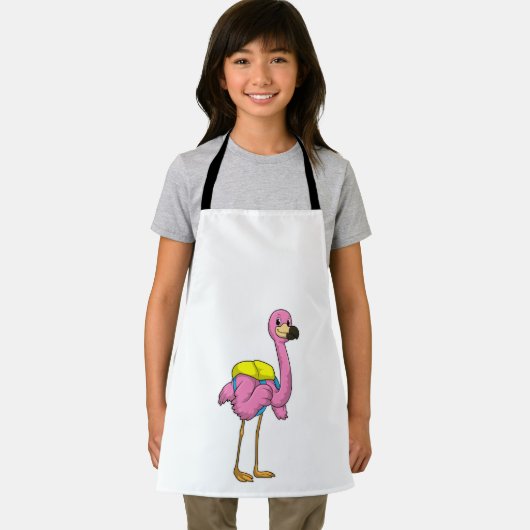 Flamingo als Schüler mit Schultasche Schürze (Insitu)