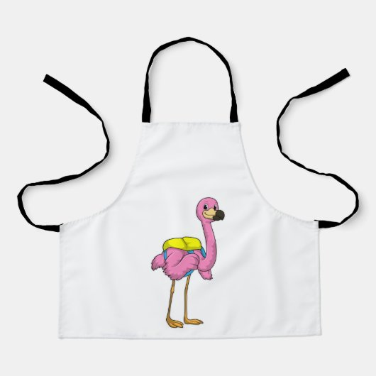Flamingo als Schüler mit Schultasche Schürze (Vorderseite)