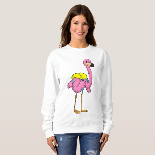 Flamingo als Schüler mit Schultasche Sweatshirt (Vorne ganz)