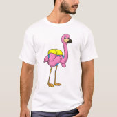 Flamingo als Schüler mit Schultasche T-Shirt (Vorderseite)