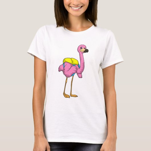 Flamingo als Schüler mit Schultasche T-Shirt (Vorderseite)
