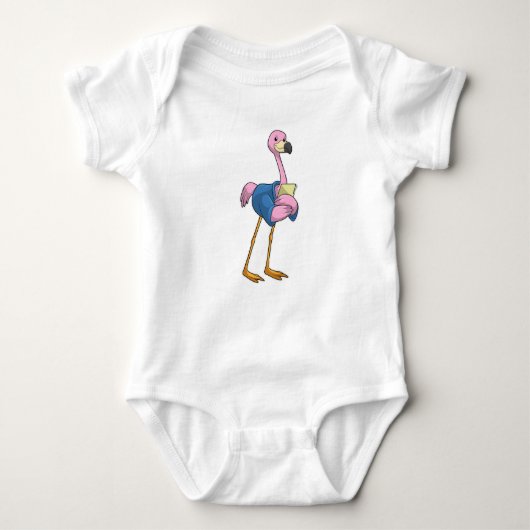 Flamingo als Secretary mit Notepad Baby Strampler (Vorderseite)