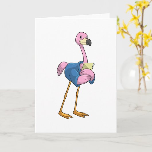 Flamingo als Secretary mit Notepad Karte (Gelbe Blume)