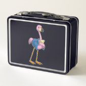 Flamingo als Secretary mit Notepad Metall Brotdose (Rückseite)